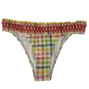 TopShop NEW Plaid Bikini Bottom High Leg Size 10 Smocked Waist Beach Pink Green